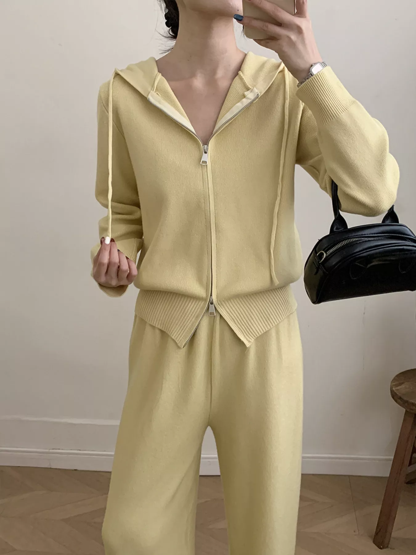 Zip Up Cardigan and Drawstring Wide Leg Pants Knit Set - Image 23