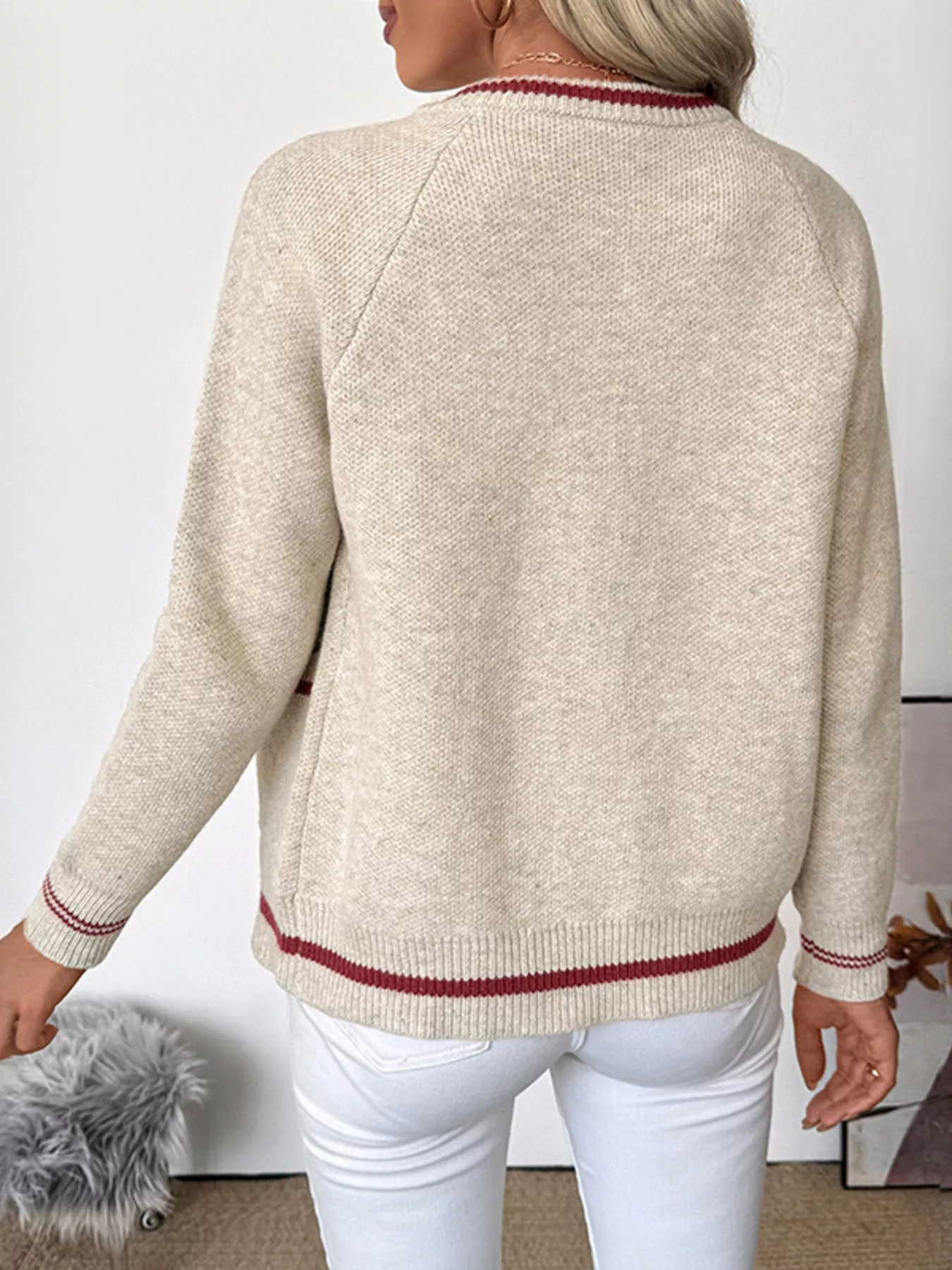 Zip-Up Contrast Trim Cardigan - Image 2
