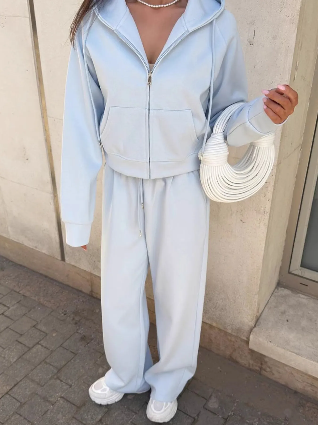 Zip Up Drawstring Hoodie and Pants Set - Image 8