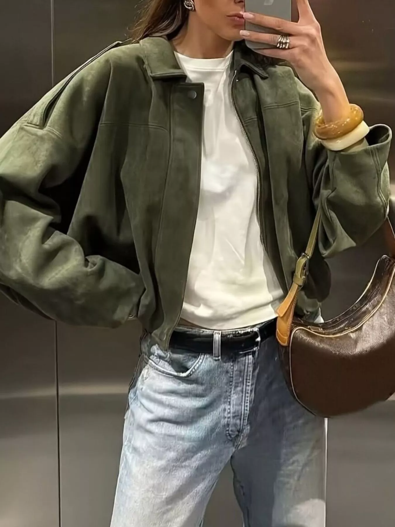 Zip Up Dropped Shoulder Jacket - Image 3