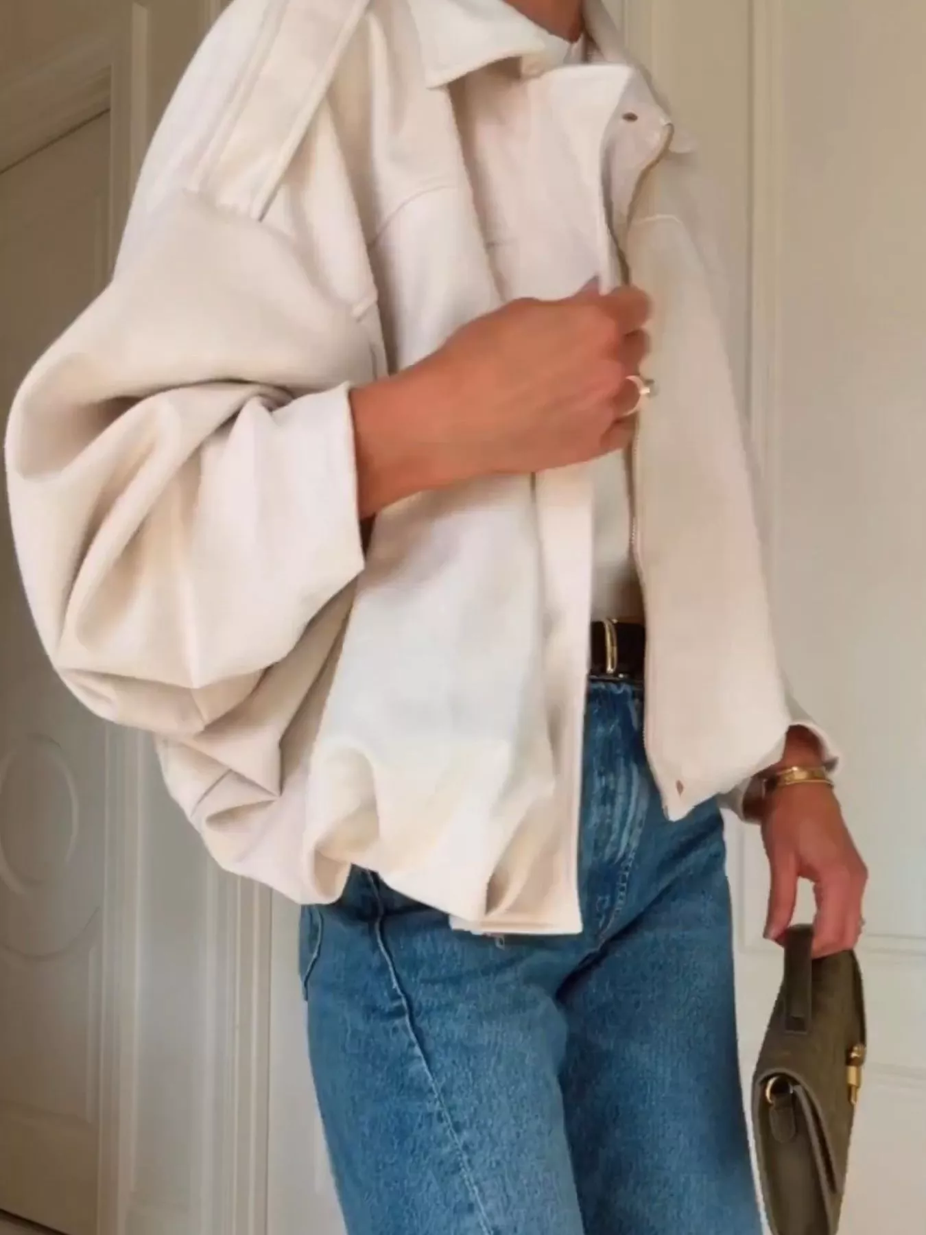 Zip Up Dropped Shoulder Suede Jacket - Image 10