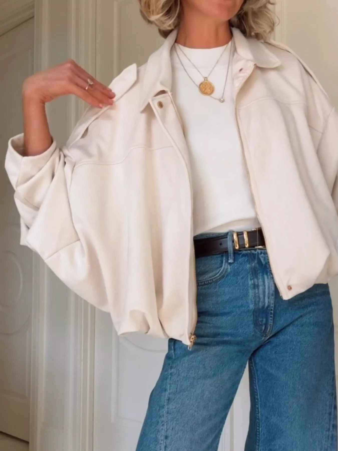Zip Up Dropped Shoulder Suede Jacket - Image 11