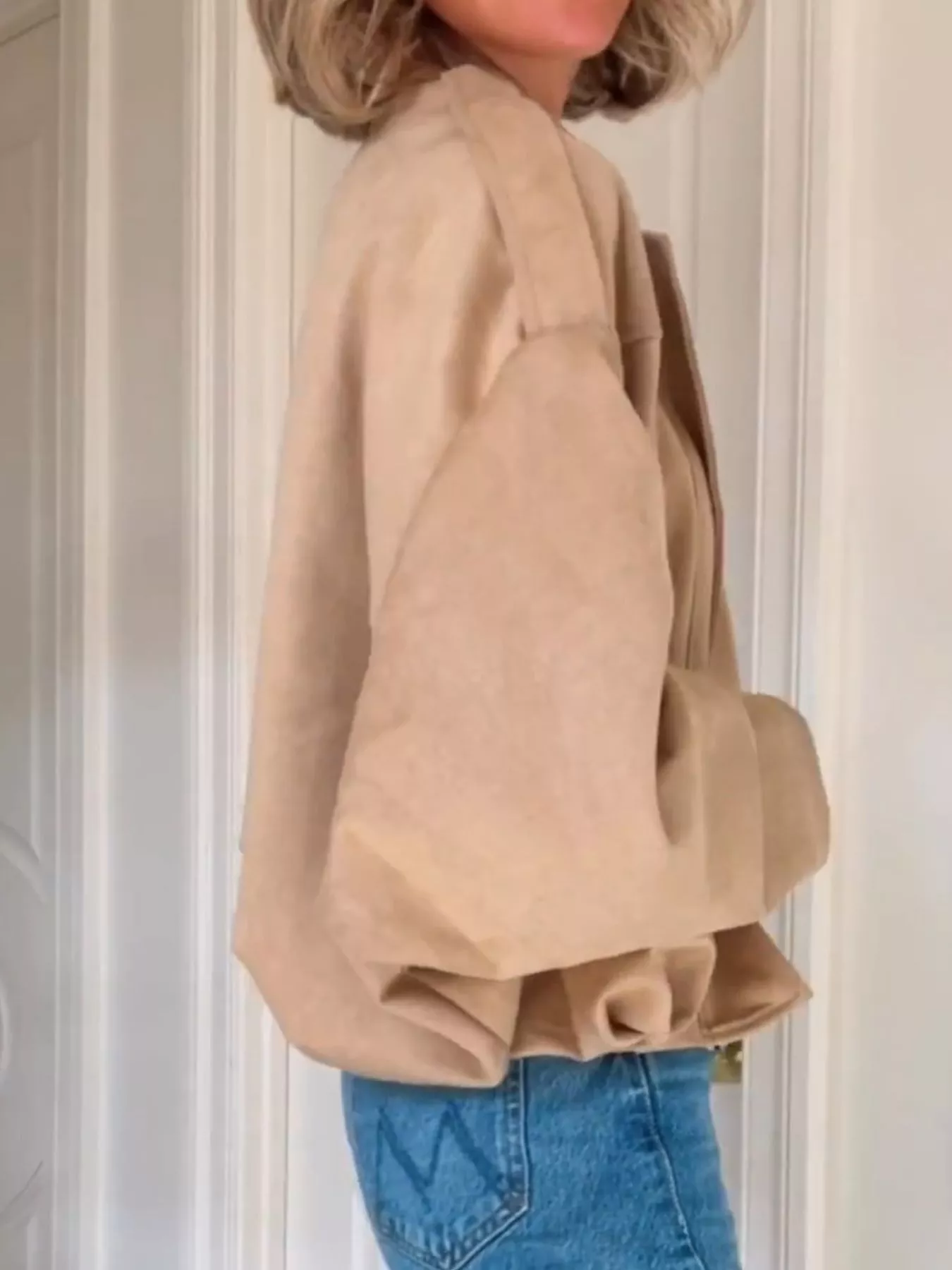 Zip Up Dropped Shoulder Suede Jacket - Image 4