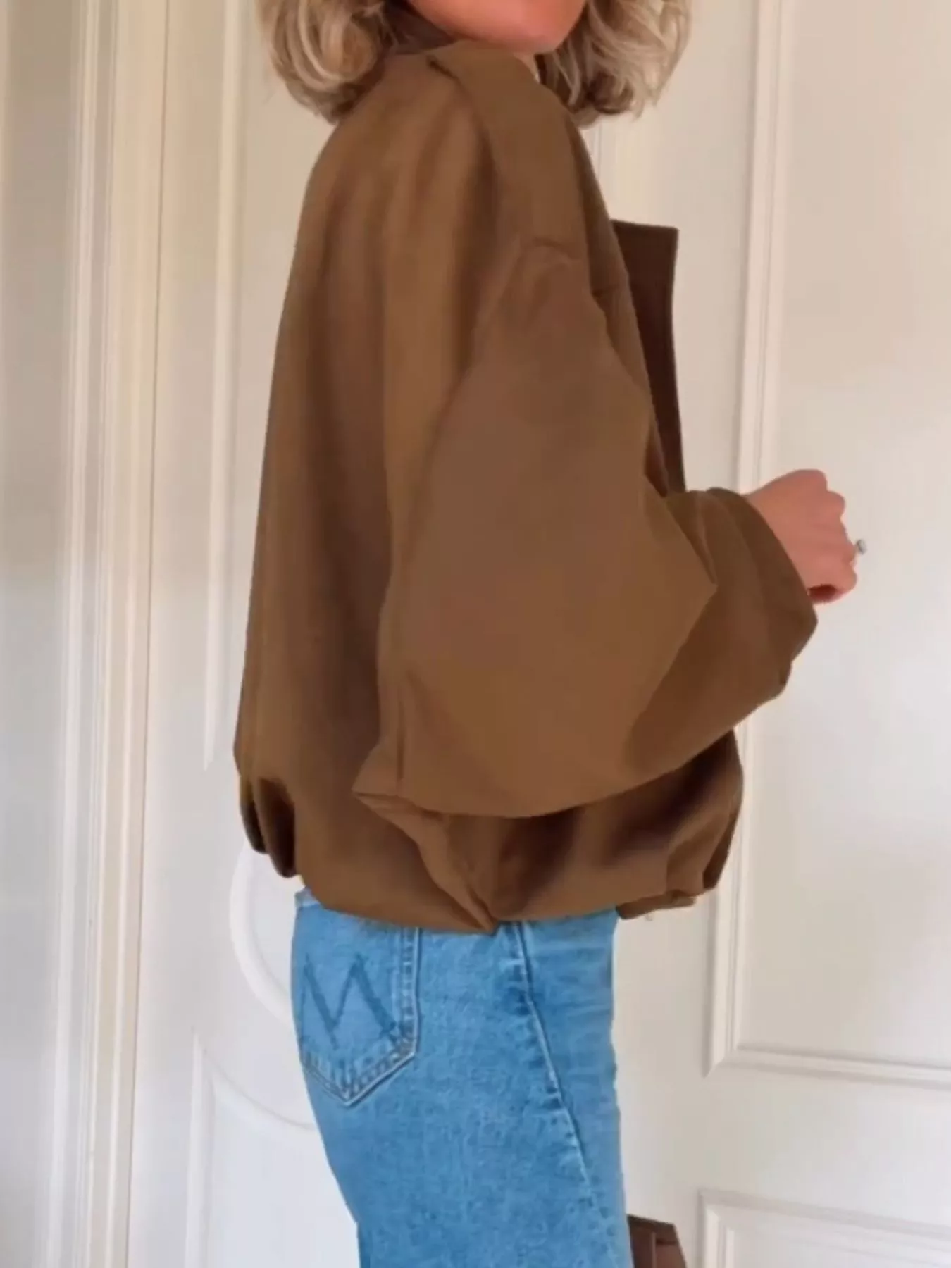 Zip Up Dropped Shoulder Suede Jacket - Image 6