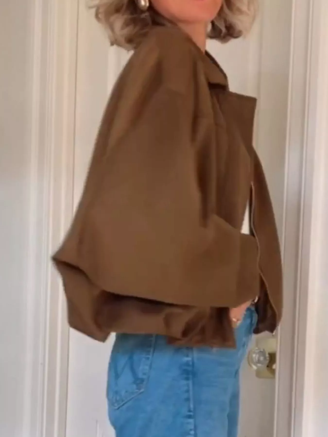 Zip Up Dropped Shoulder Suede Jacket - Image 7