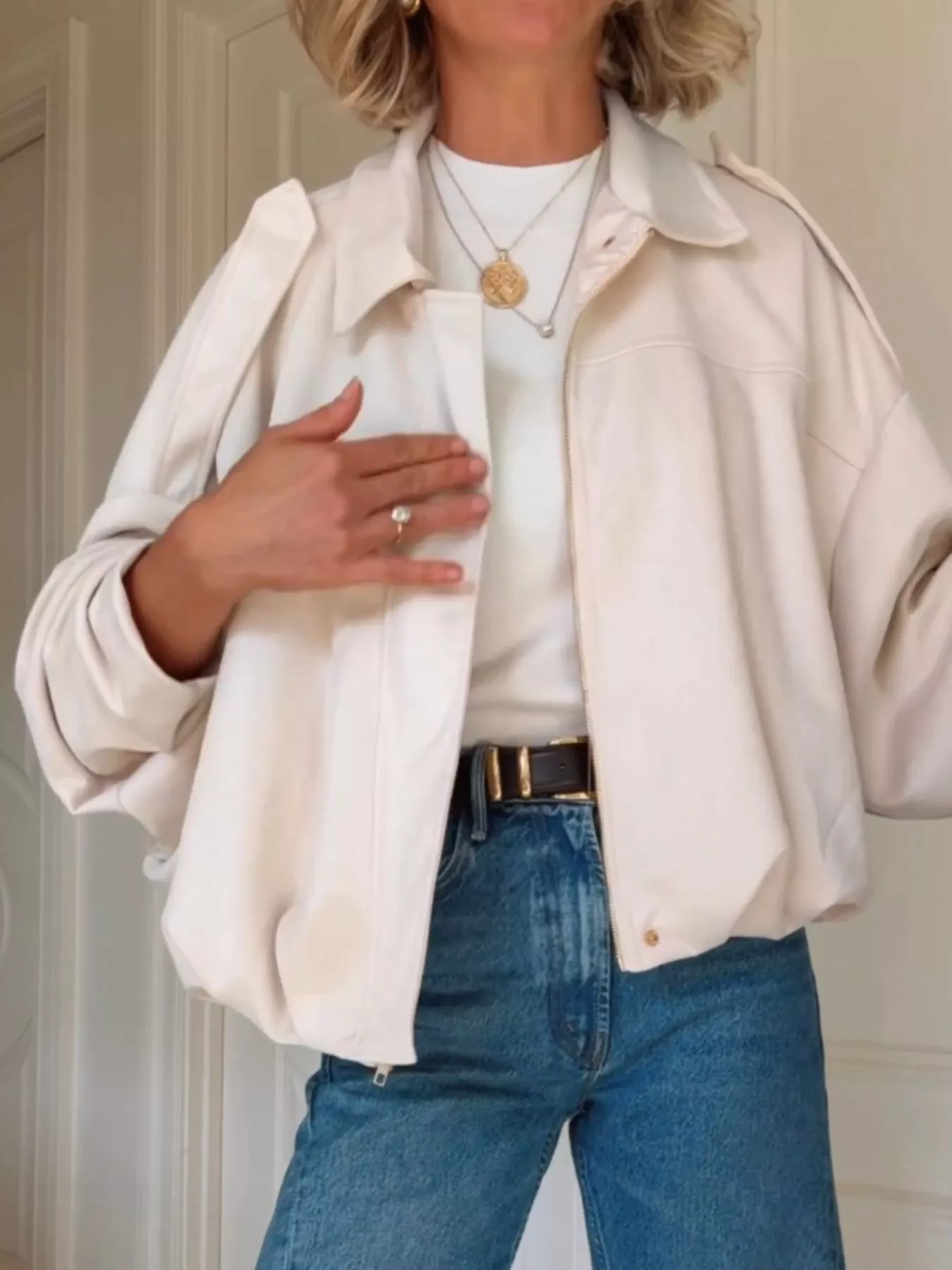 Zip Up Dropped Shoulder Suede Jacket - Image 9
