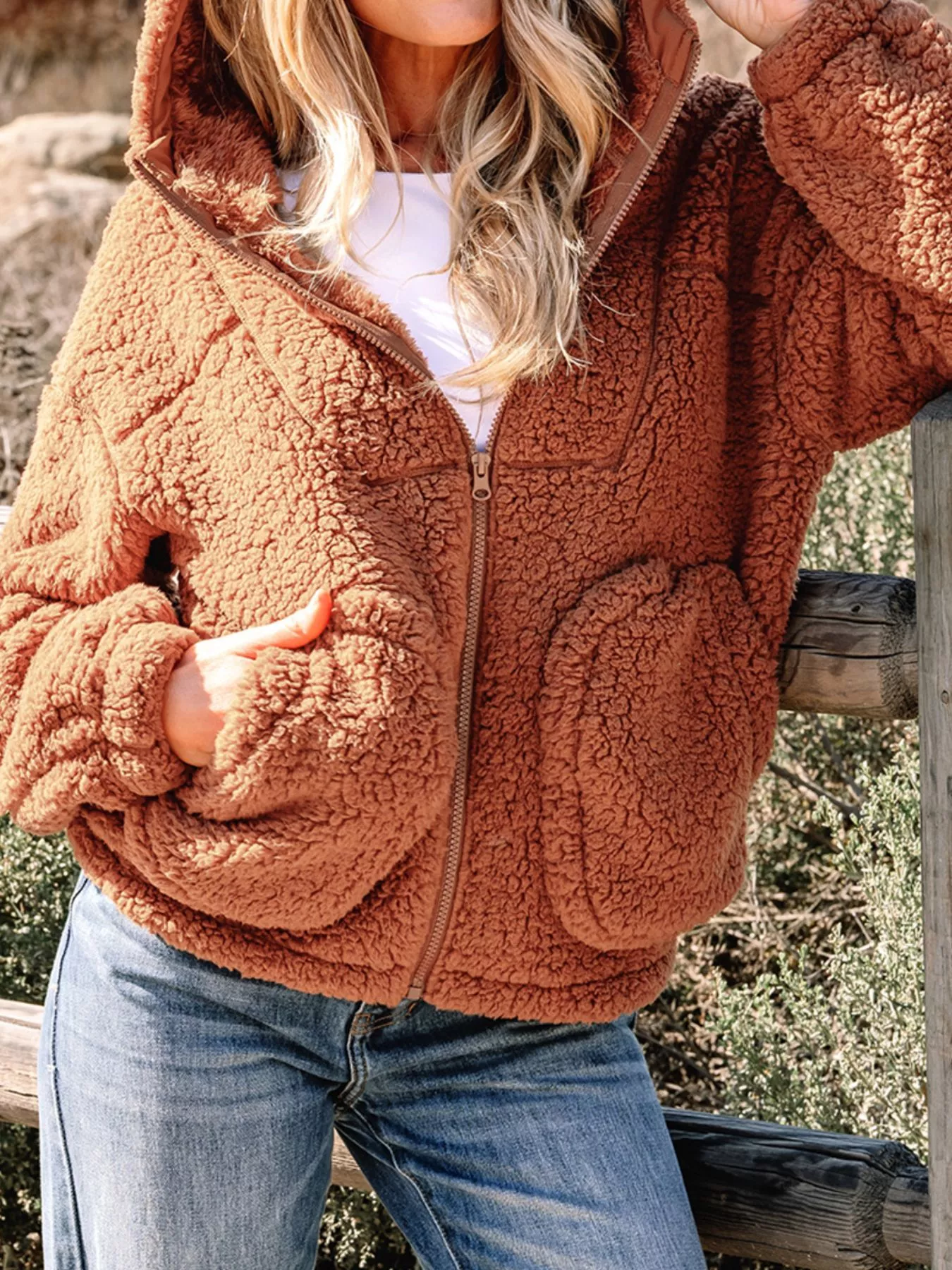Zip Up Hooded Sherpa Jacket - Image 5