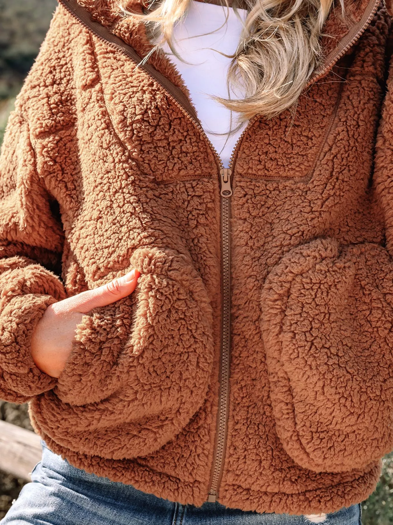Zip Up Hooded Sherpa Jacket - Image 7