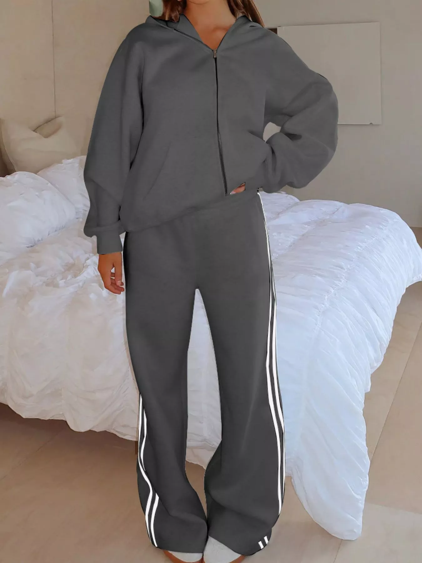 Zip Up Hoodie and Striped Pants Set - Image 18