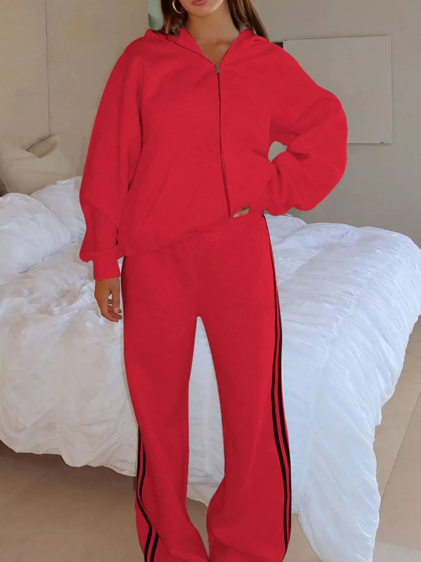 Zip Up Hoodie and Striped Pants Set - Image 8