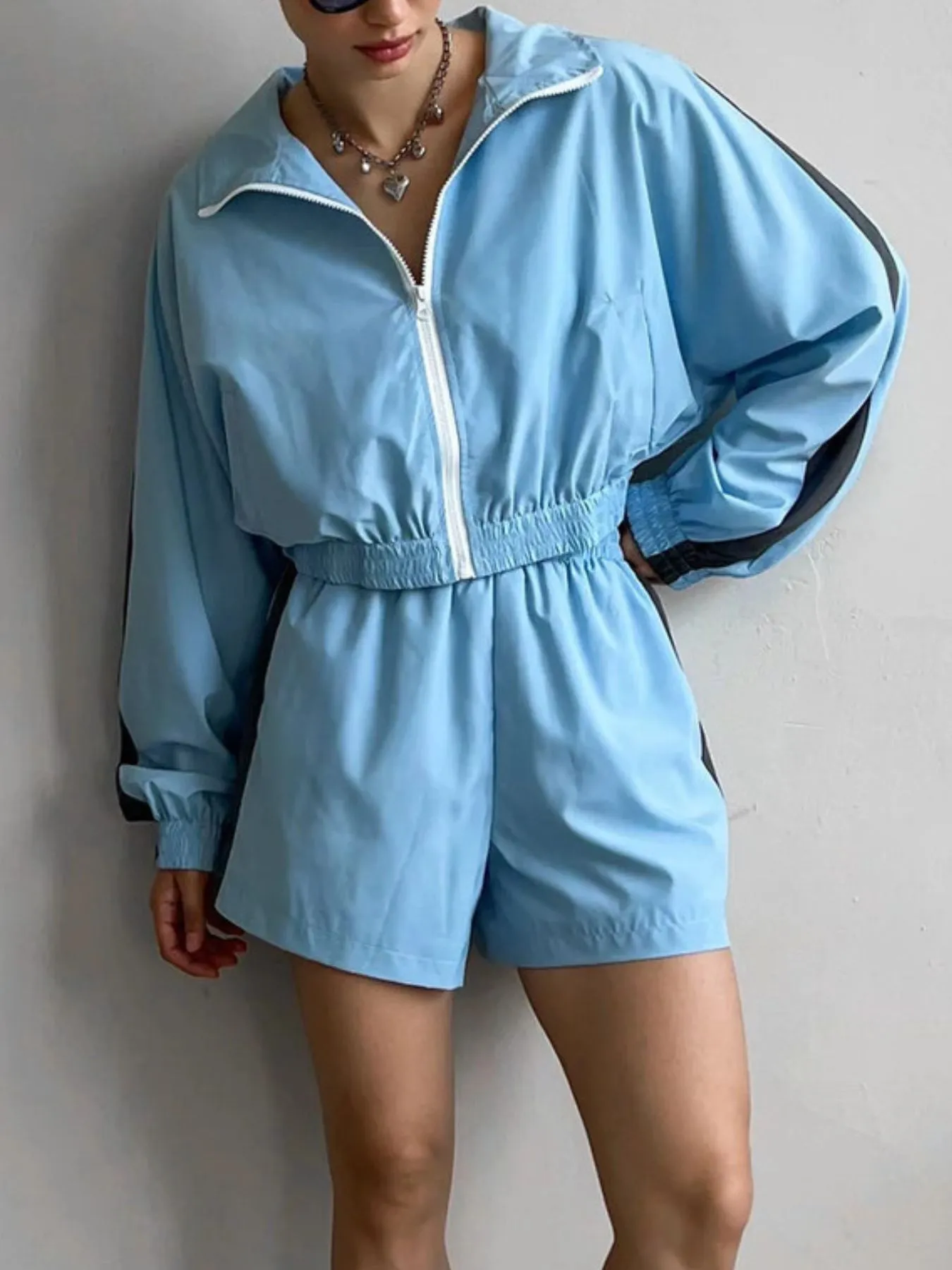 Zip Up Long Sleeve Jacket and Shorts Set - Image 5