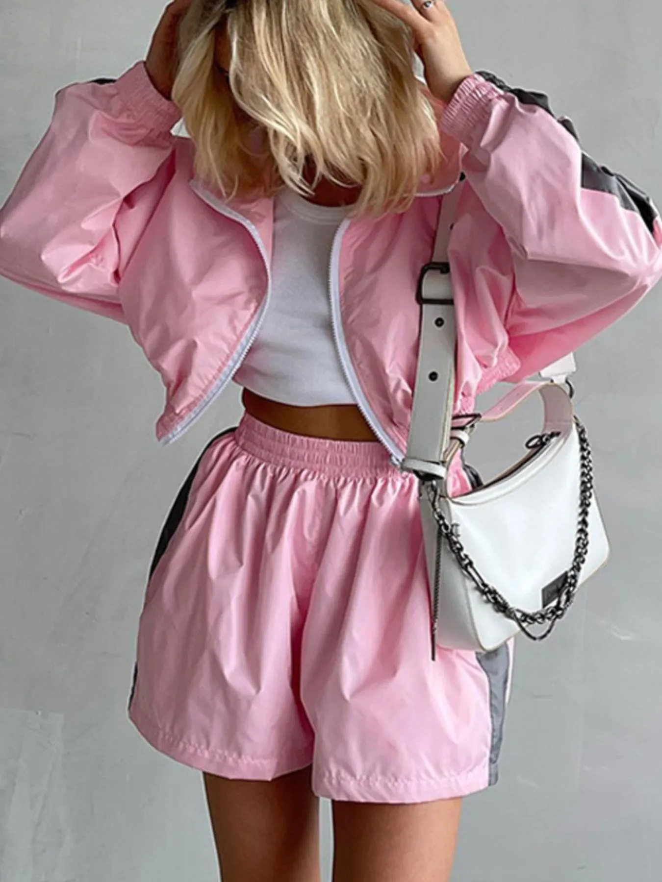 Zip Up Long Sleeve Jacket and Shorts Set - Image 7