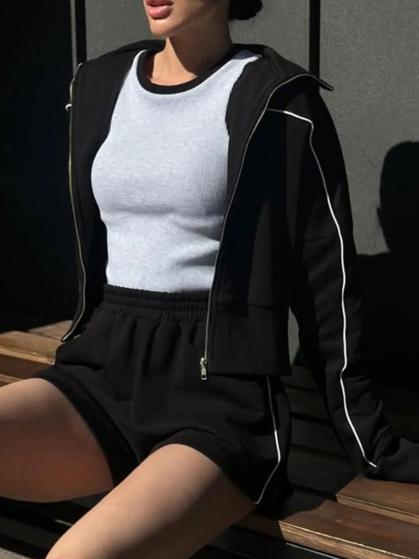 Zip Up Long Sleeve Top and Shorts Set - Image 18