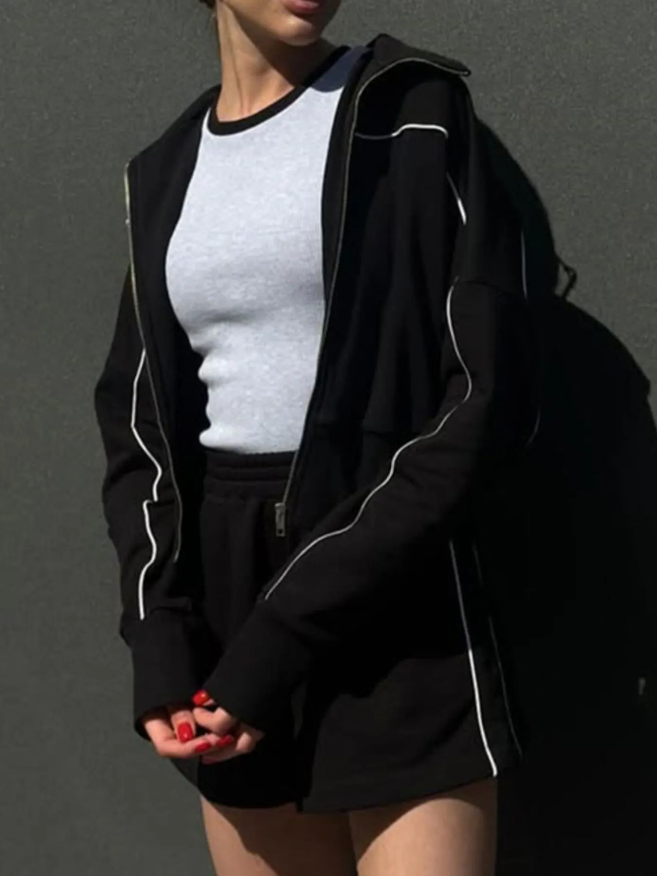 Zip Up Long Sleeve Top and Shorts Set - Image 19