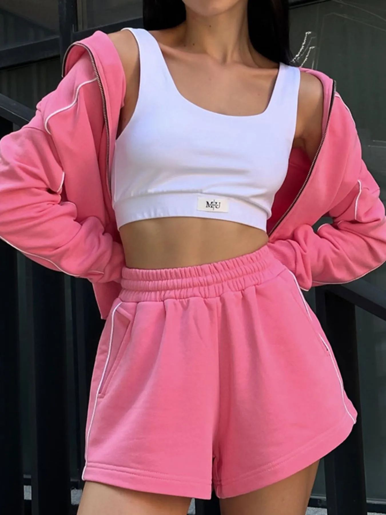 Zip Up Long Sleeve Top and Shorts Set - Image 2