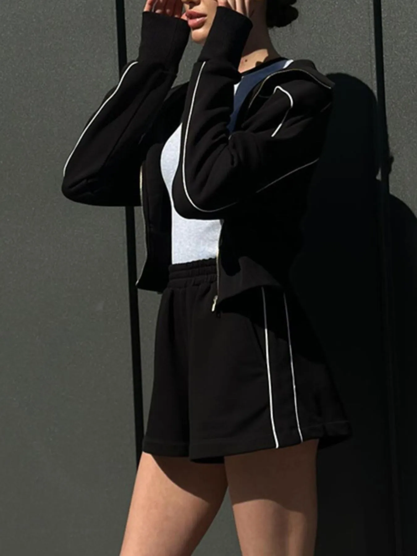 Zip Up Long Sleeve Top and Shorts Set - Image 20