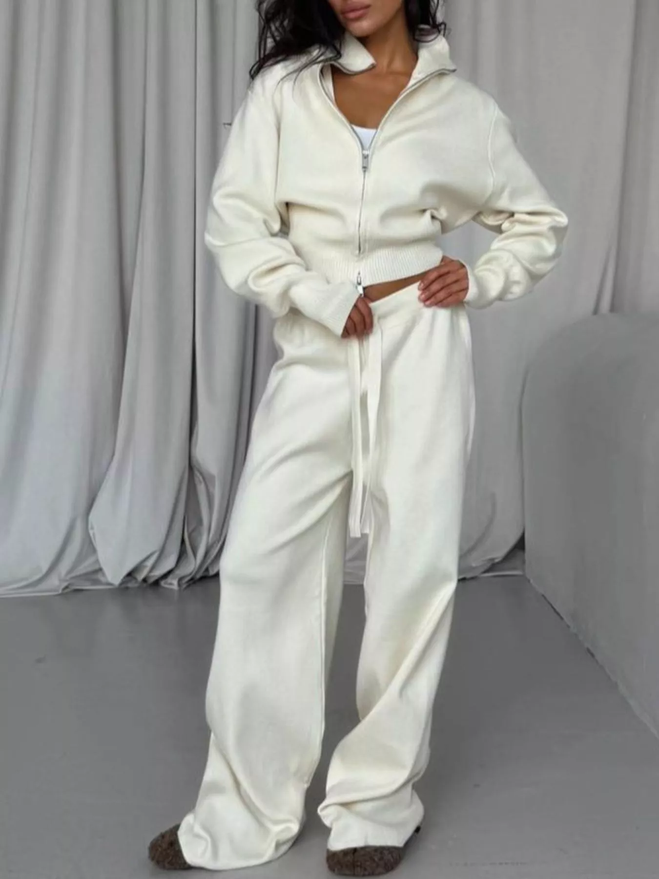 Zip-Up Outerwear and  Drawstring Pants Set