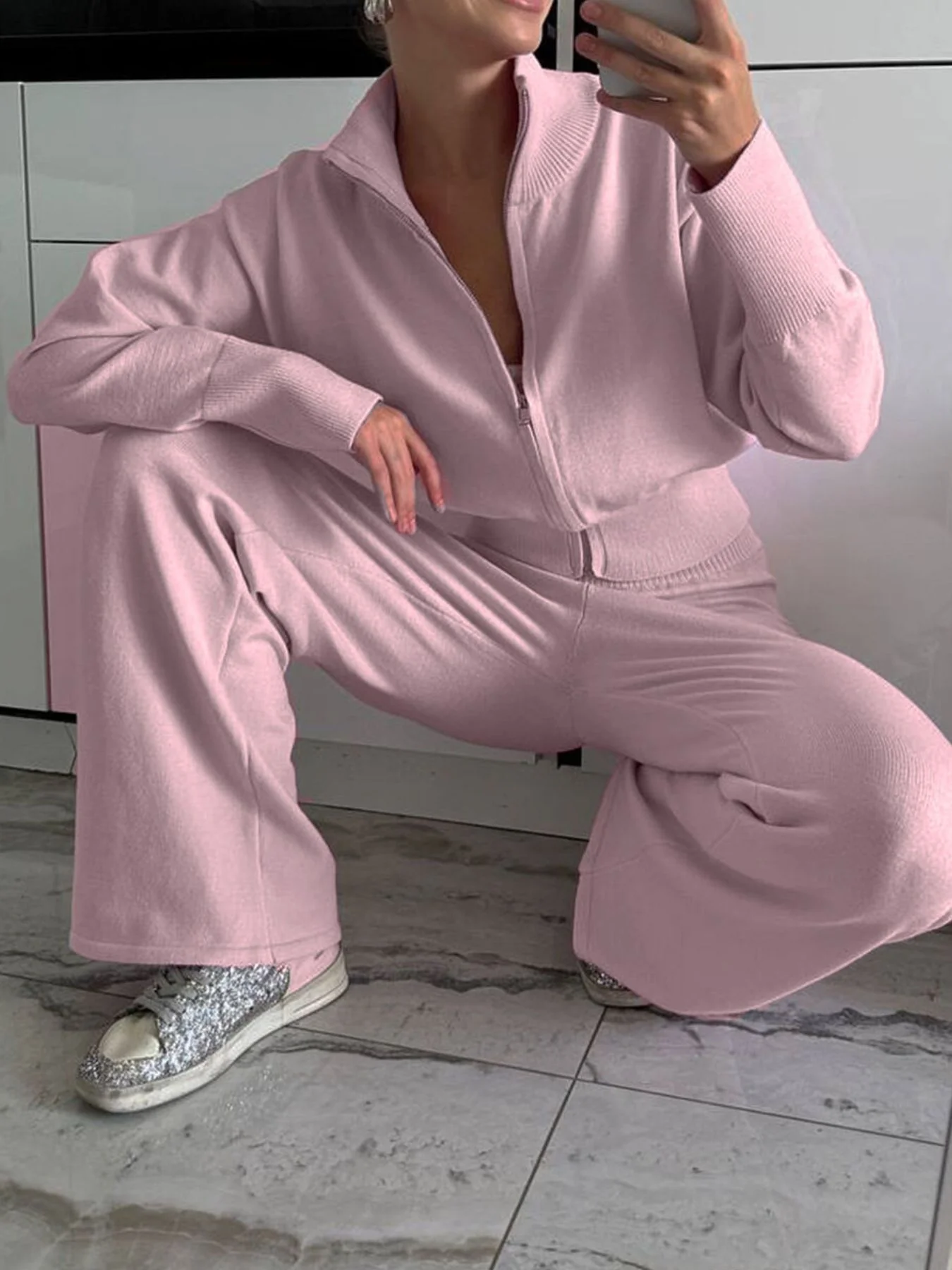 Zip Up Outerwear and Wide Leg Pants Set - Image 15