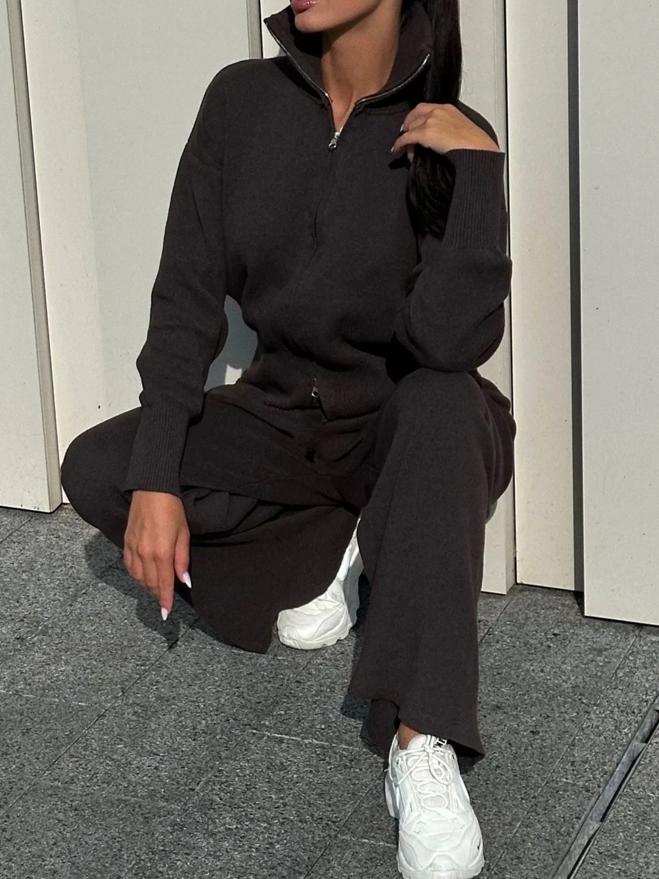Zip Up Outerwear and Wide Leg Pants Set - Image 7