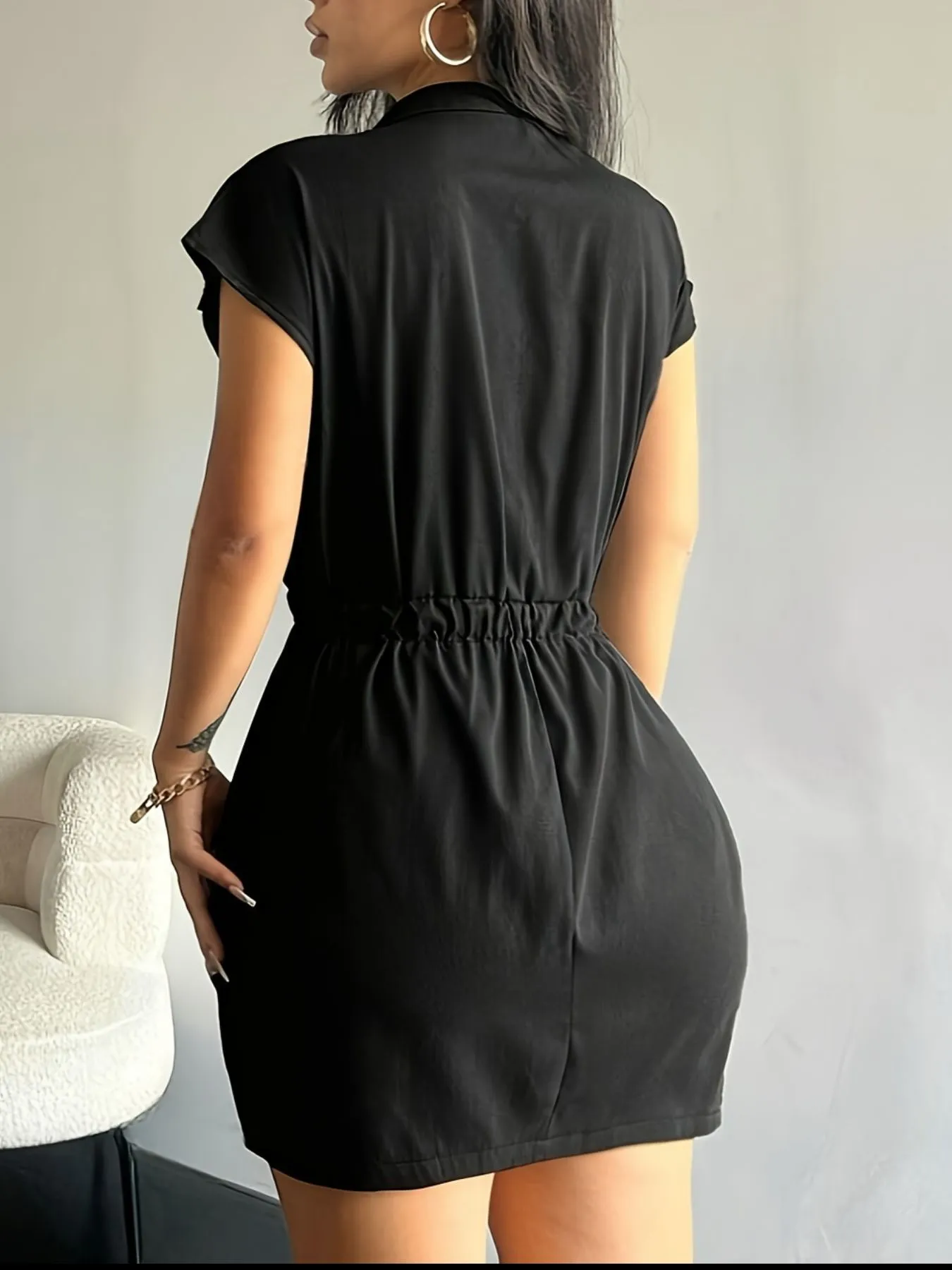 Zipper Front Short Sleeve Mini Dress - Image 10